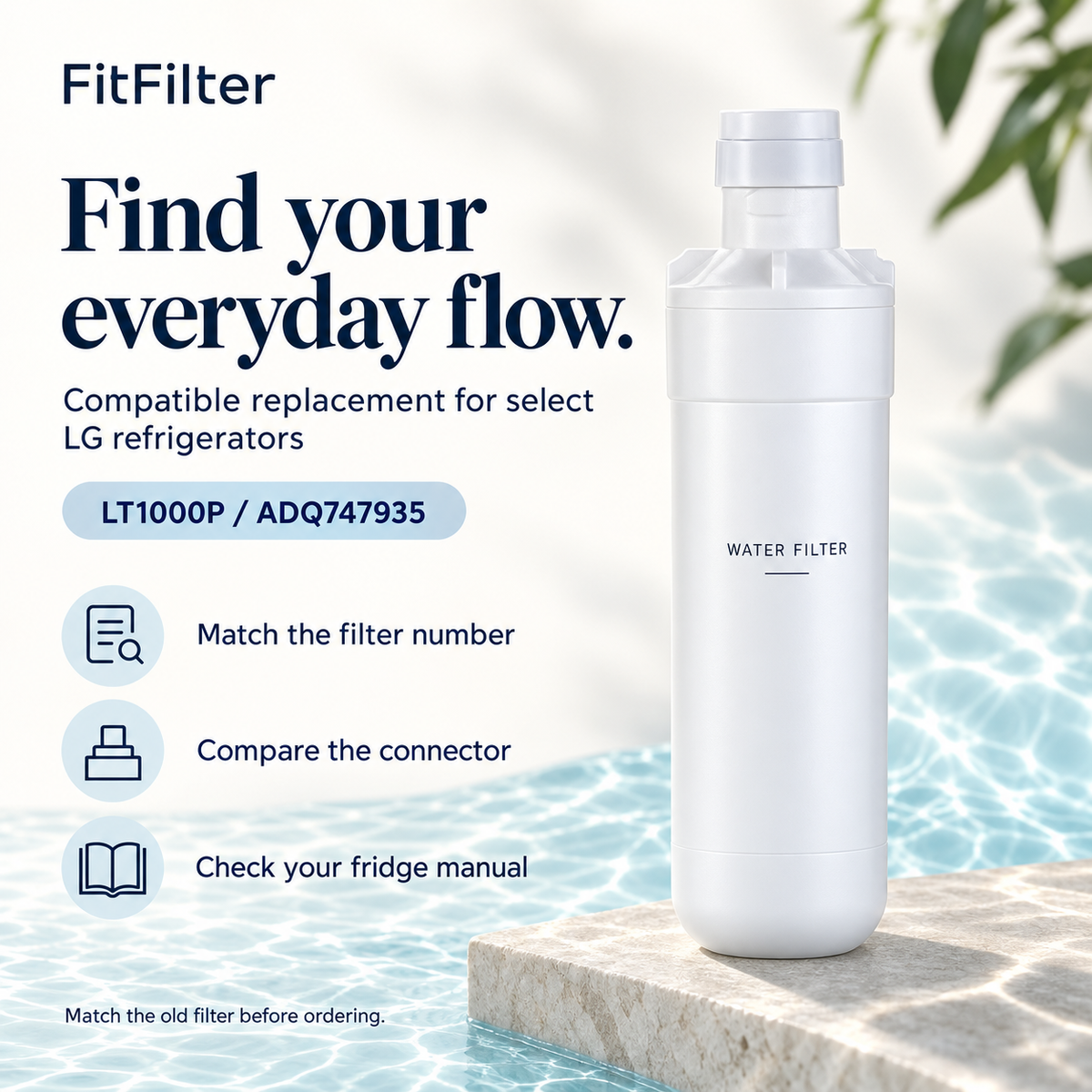 LT1000P / ADQ747935 filter and model-matching guide for select LG refrigerators